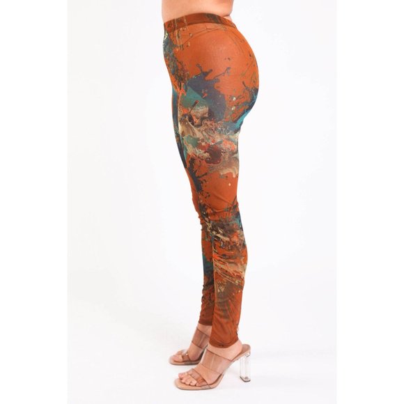 Women's Casual Printed Skinny Gym,Sports,Yoga Sexy Leggings Pants Rust-Combo - Picture 6 of 8